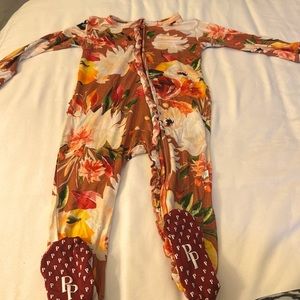 Bamboo Ruffle Footie with Zipper, Leonora (Floral)